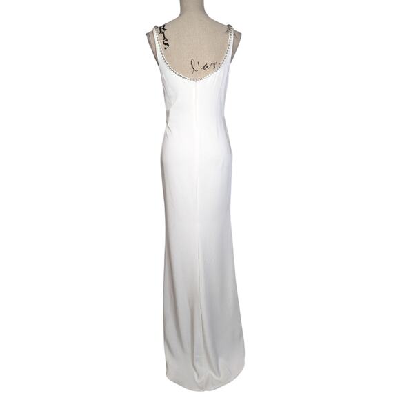 Ieena for Mac Duggal Sleeveless Crystal Scoop Neck Formal Wedding Dress White 2 - Picture 4 of 16
